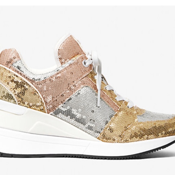 New Michael Kors Georgie Color-Block Sequined Canvas Trainer - Picture 3 of 4